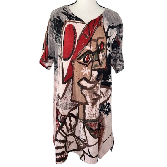 Floryday Picasso Abstract Cubism Art Print Linen Dress - Picture 1 of 4